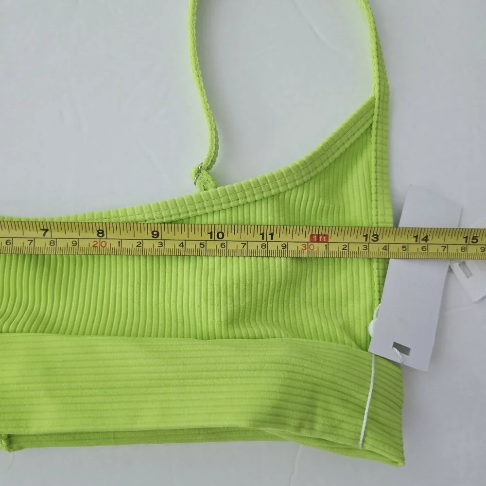 NEW Frankie’s‎ Bikinis - Size L Gavin Ribbed  Swim Bikini Top In Slime Neon